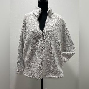 Stillwater Supply Co. Women’s Large White/Gray Sherpa 3/4 zip with pockets. EUC